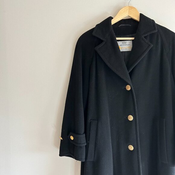 Aquascutum London Vintage Wool Cashmere Black Long Pea Coat size 6 - Picture 2 of 9